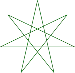 A seven pointed star. It&rsquo;s made up of thin green lines that cross over each other in the center.